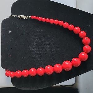 VINTAGE RED BEAD AND 925 SILVER NECKLACE
